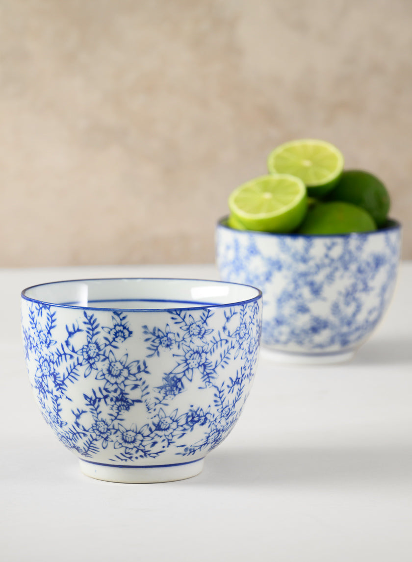 3.25in Tall Qing Dynasty Blue Floral Ceramic Bowls, Set of 2 Decor Jamali-garden
