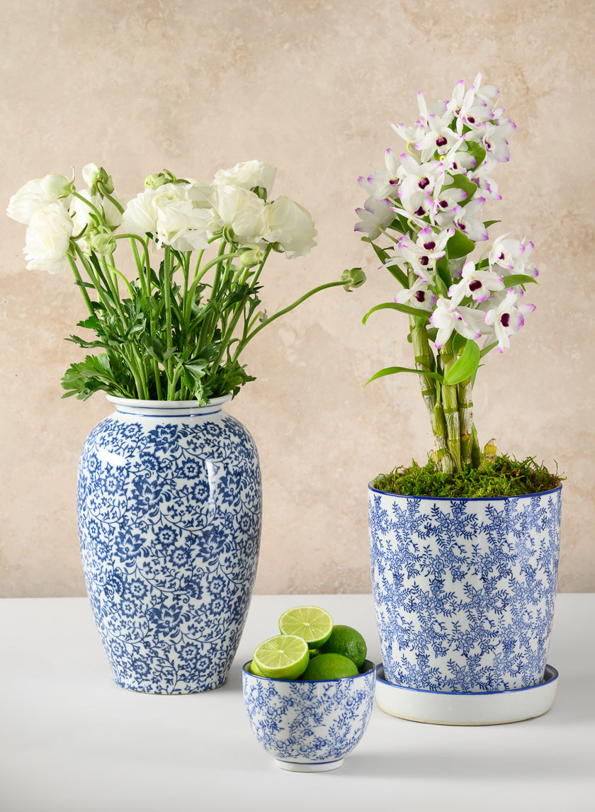 3.25in Tall Qing Dynasty Blue Floral Ceramic Bowls, Set of 2 Decor Jamali-garden