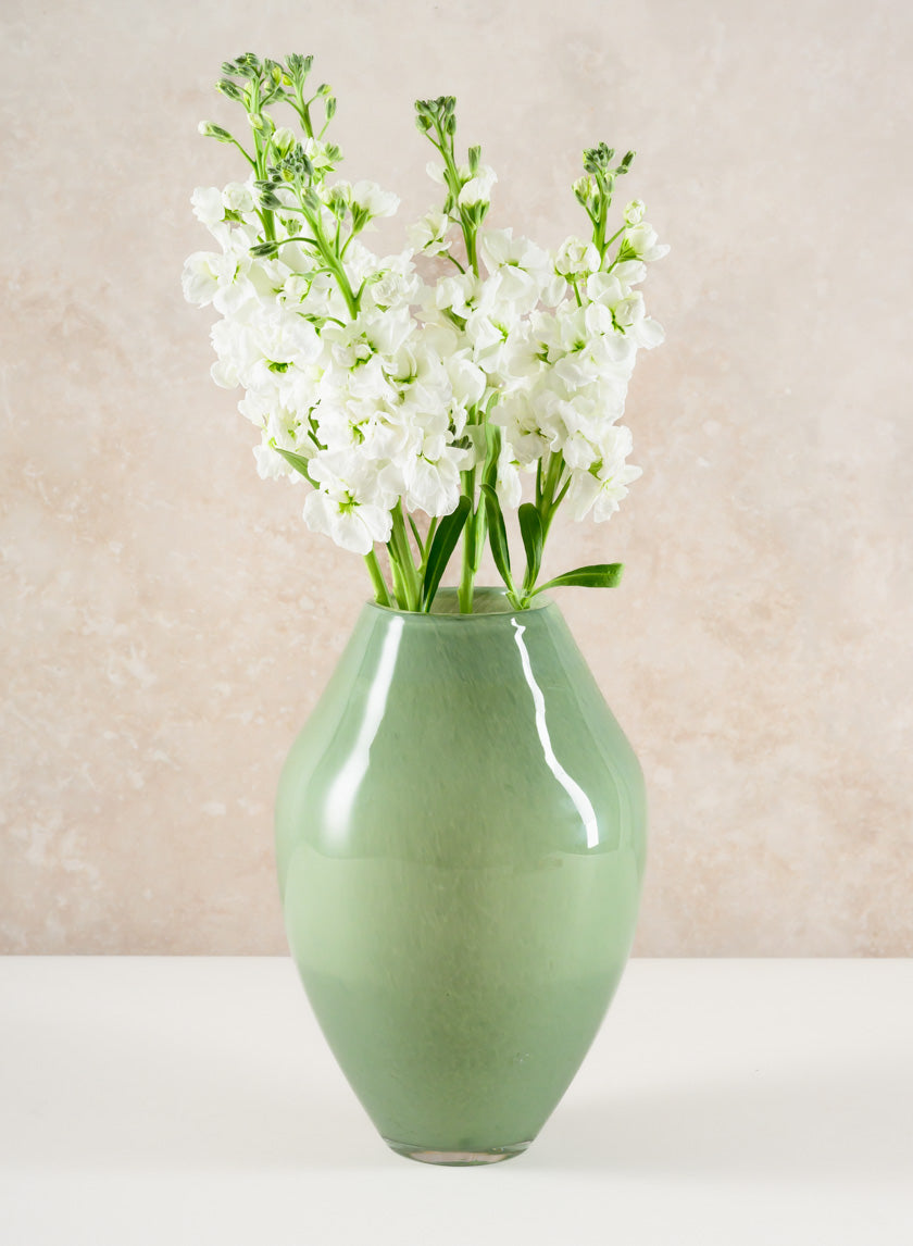 10in Tall Lucerne Jade Green Hand Blown Glass Vase Decor Jamali-garden