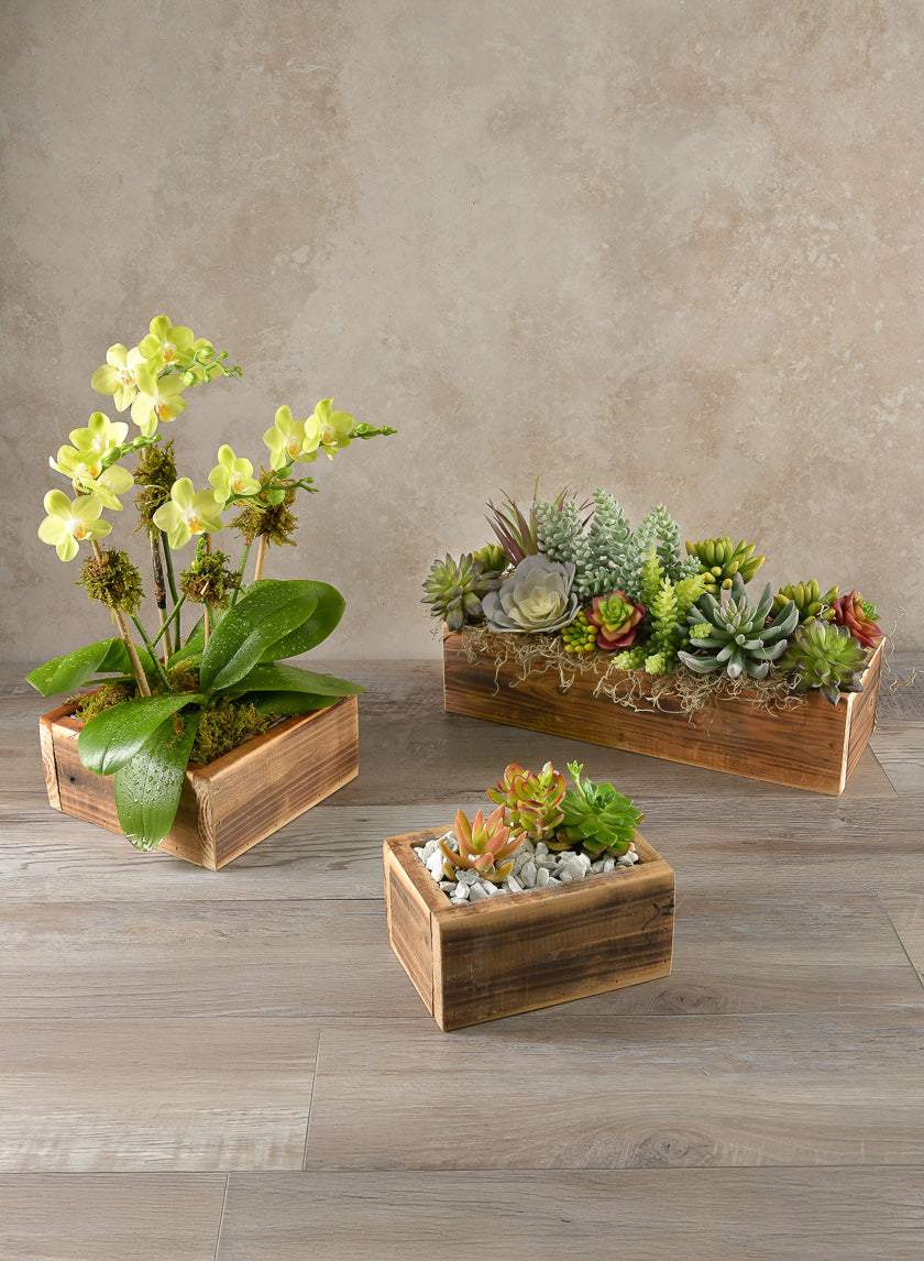 15.75in Long Burnt Wood Flower Box Decor Jamali-garden