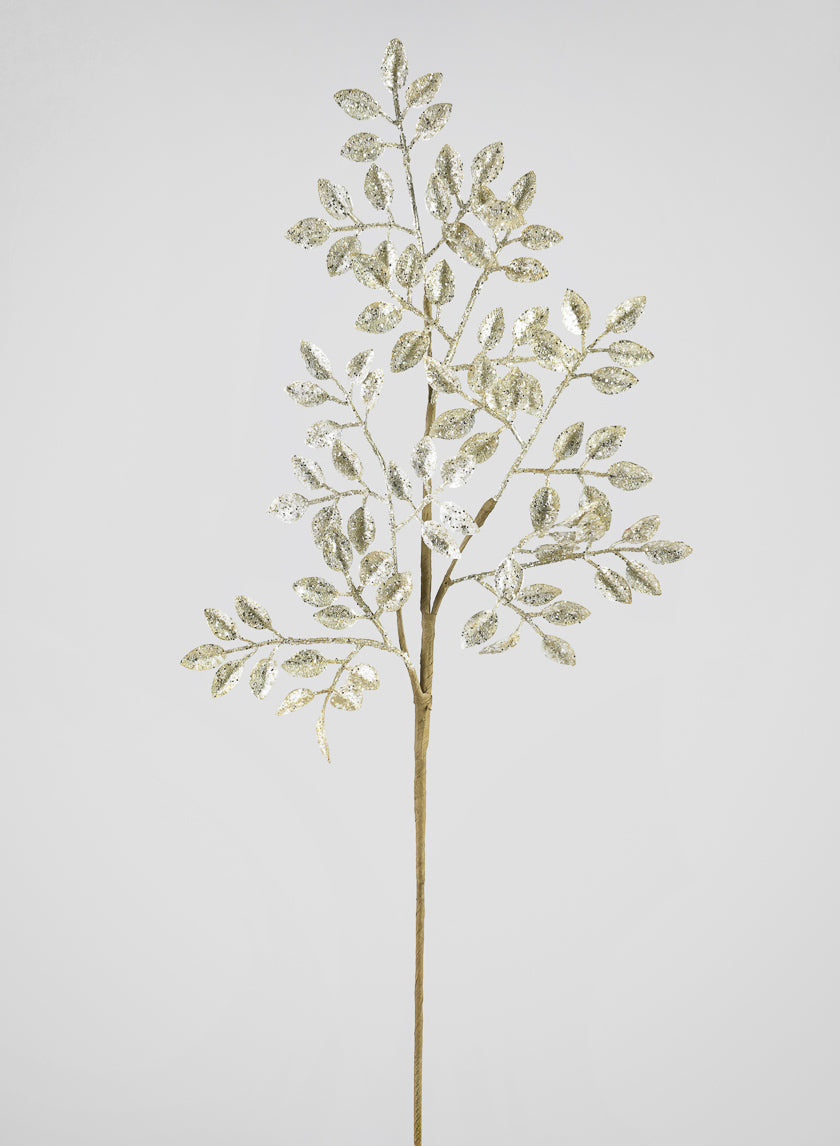 26in Long Silver Glitter Leaf Spray Decor Jamali-garden