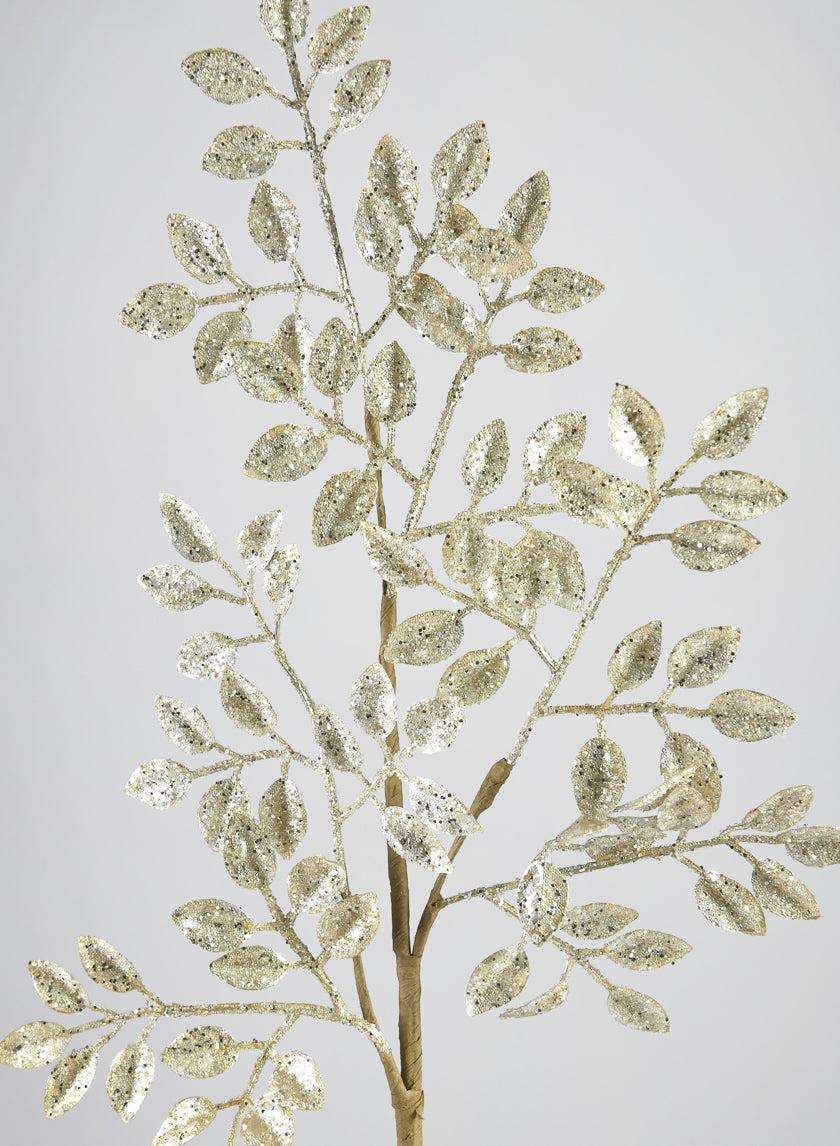 26in Long Silver Glitter Leaf Spray Decor Jamali-garden
