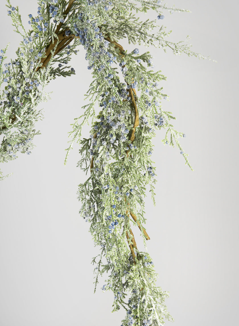 60in Long Iced Blue Berry Pine Garland Decor Jamali-garden