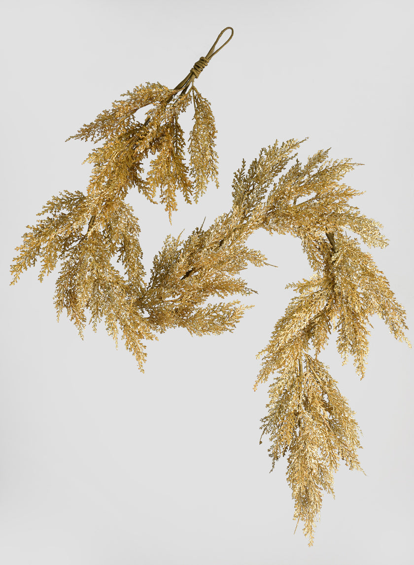 65in Long Gold Glitter Cedar Garland Decor Jamali-garden