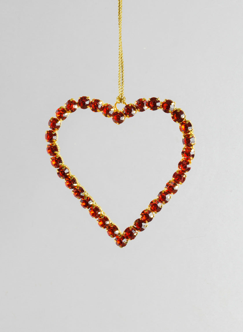 3.75in Long Red Glass Stone Hanging Heart Decor Jamali-garden