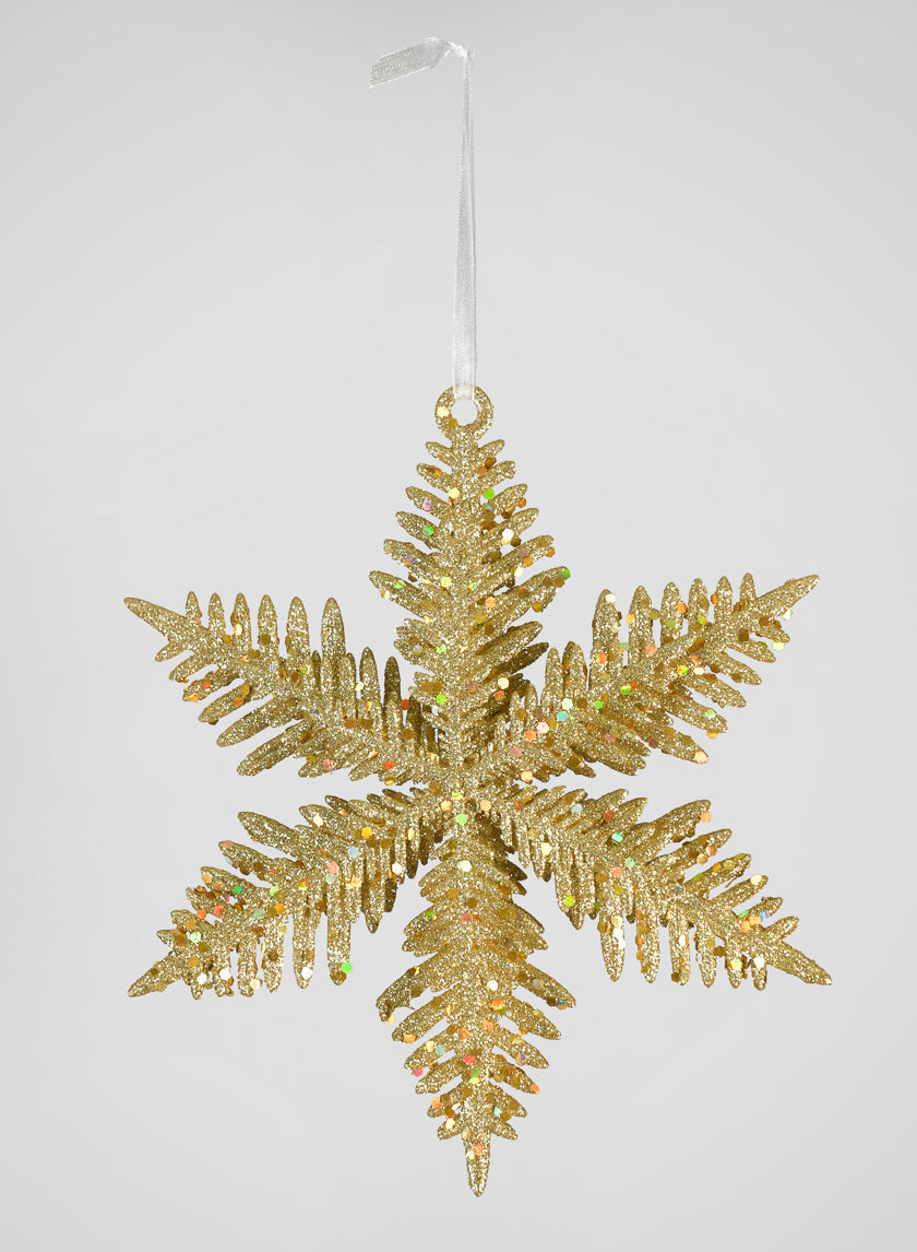 9in Long Gold Glitter Snowflake Ornament Decor Jamali-garden