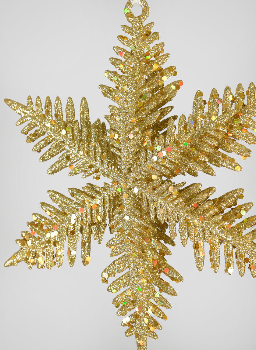 9in Long Gold Glitter Snowflake Ornament Decor Jamali-garden