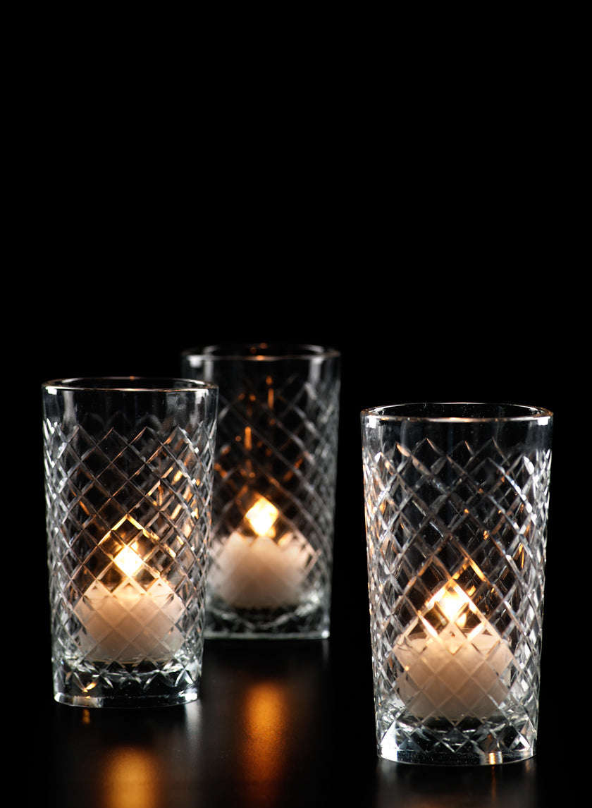 4 1/2in Tall Cut Glass Squares Votive Holder Decor Jamali-garden