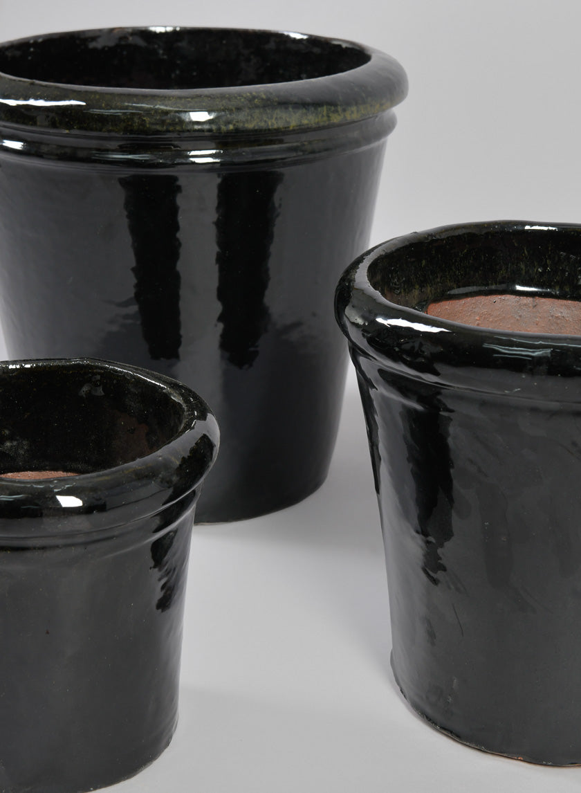 Rolled Rim Clay &amp; Ceramic Planter, Mesquite Black Decor Jamali-garden