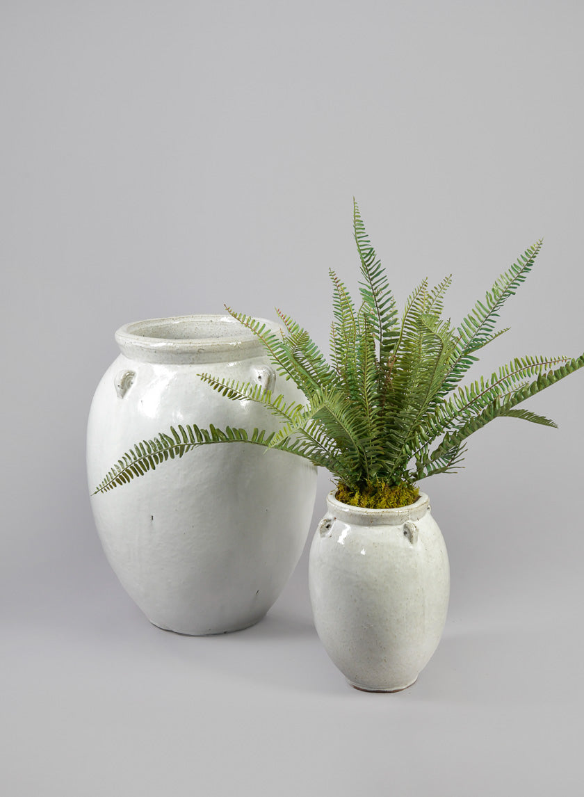 Jakarta Clay &amp; Ceramic Urn Planters, Cloud White Decor Jamali-garden