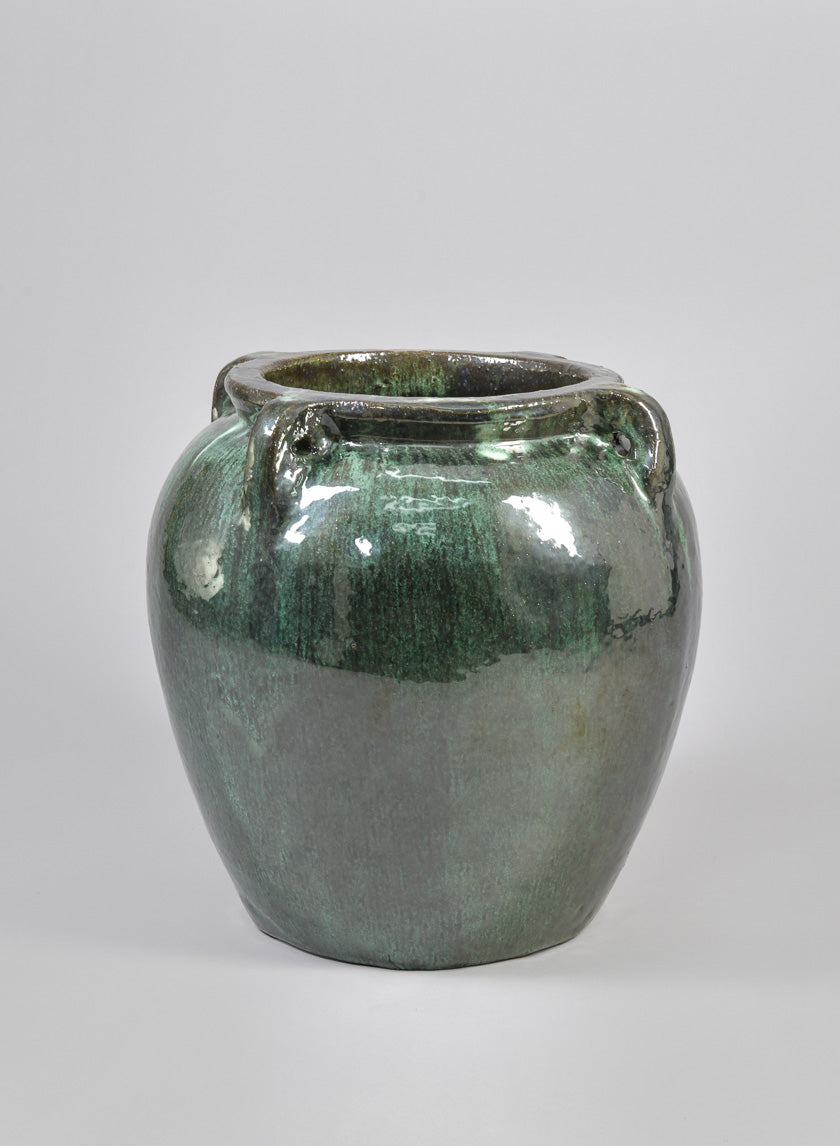 16in Tall Clay &amp; Ceramic Jar Urn, Bali Jade Decor Jamali-garden