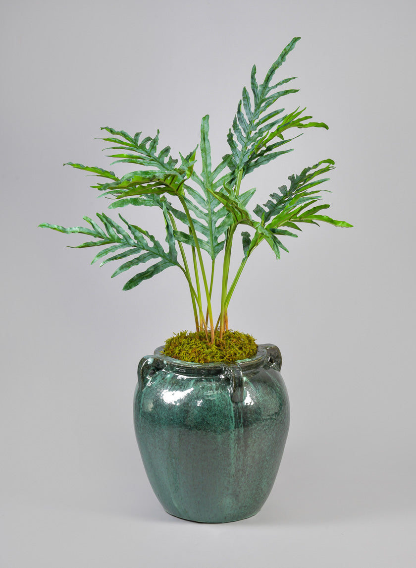 16in Tall Clay &amp; Ceramic Jar Urn, Bali Jade Decor Jamali-garden