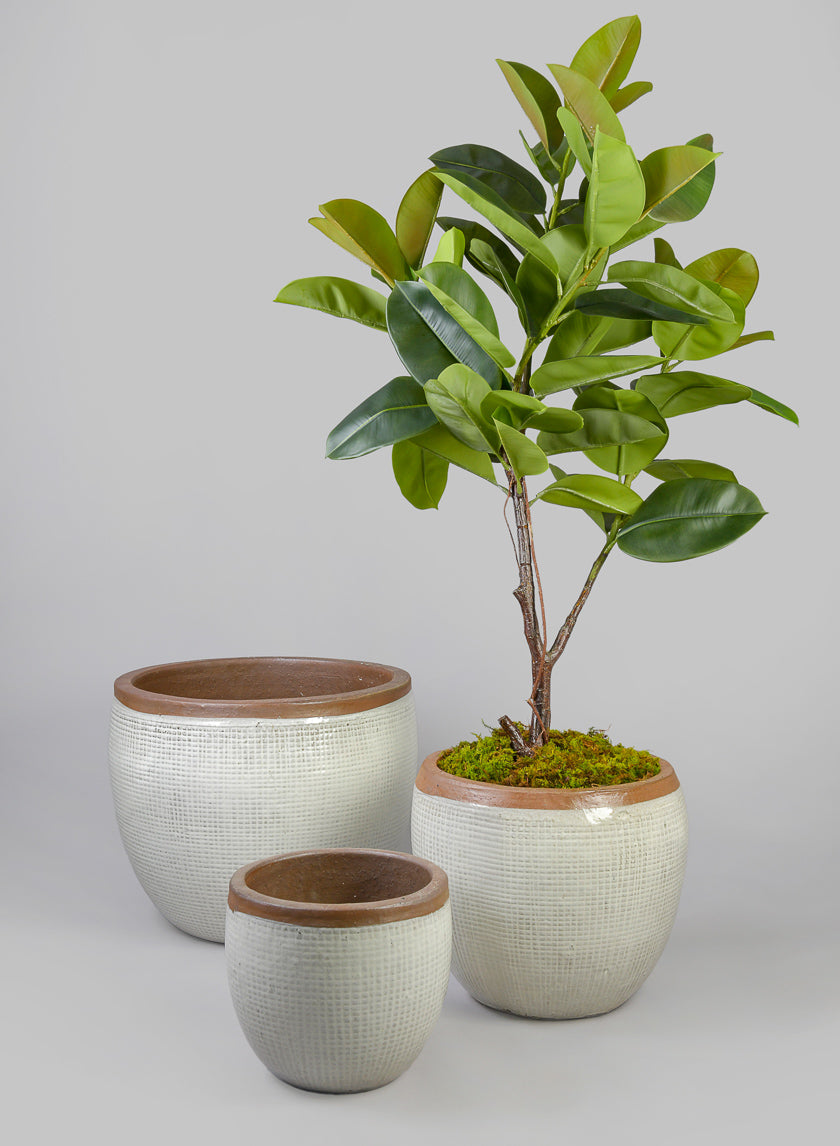 Rimmed Bowl Clay &amp; Ceramic Planter, Yucatan Stone White Decor Jamali-garden