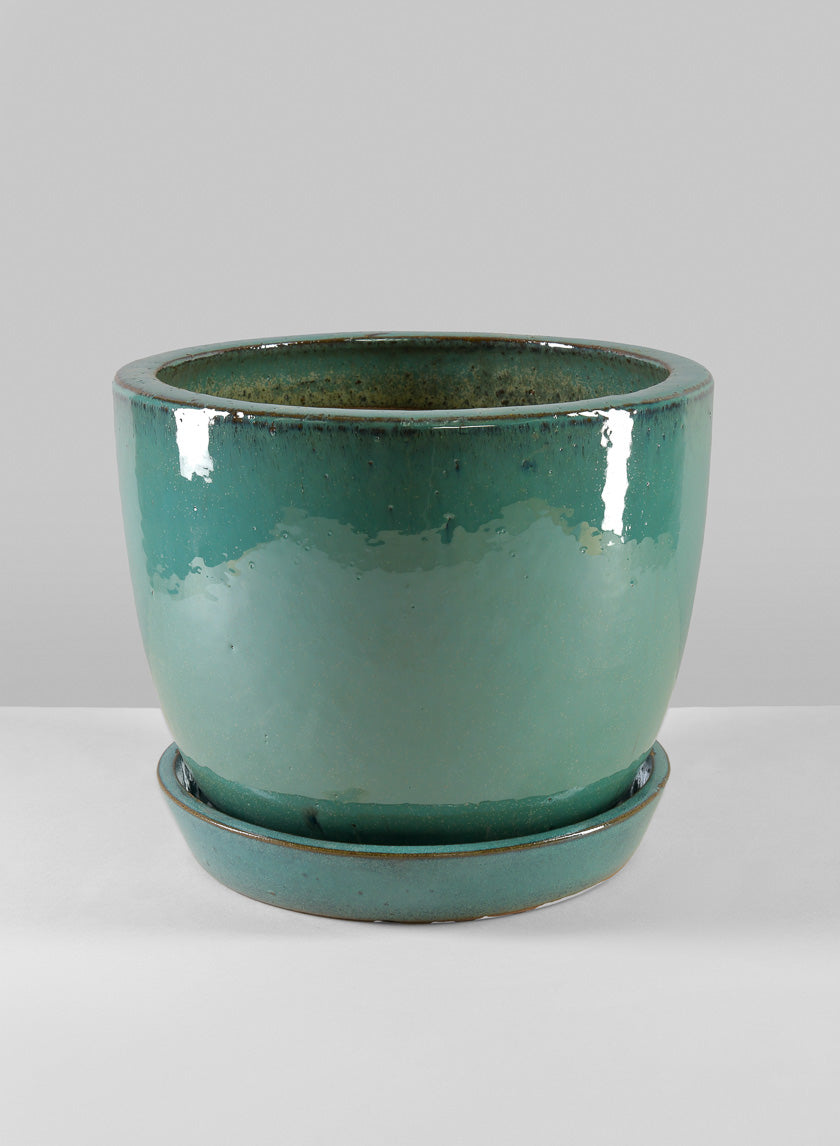 Laos Teal Glazed Planter Decor Jamali-garden 9.5in Tall EACH