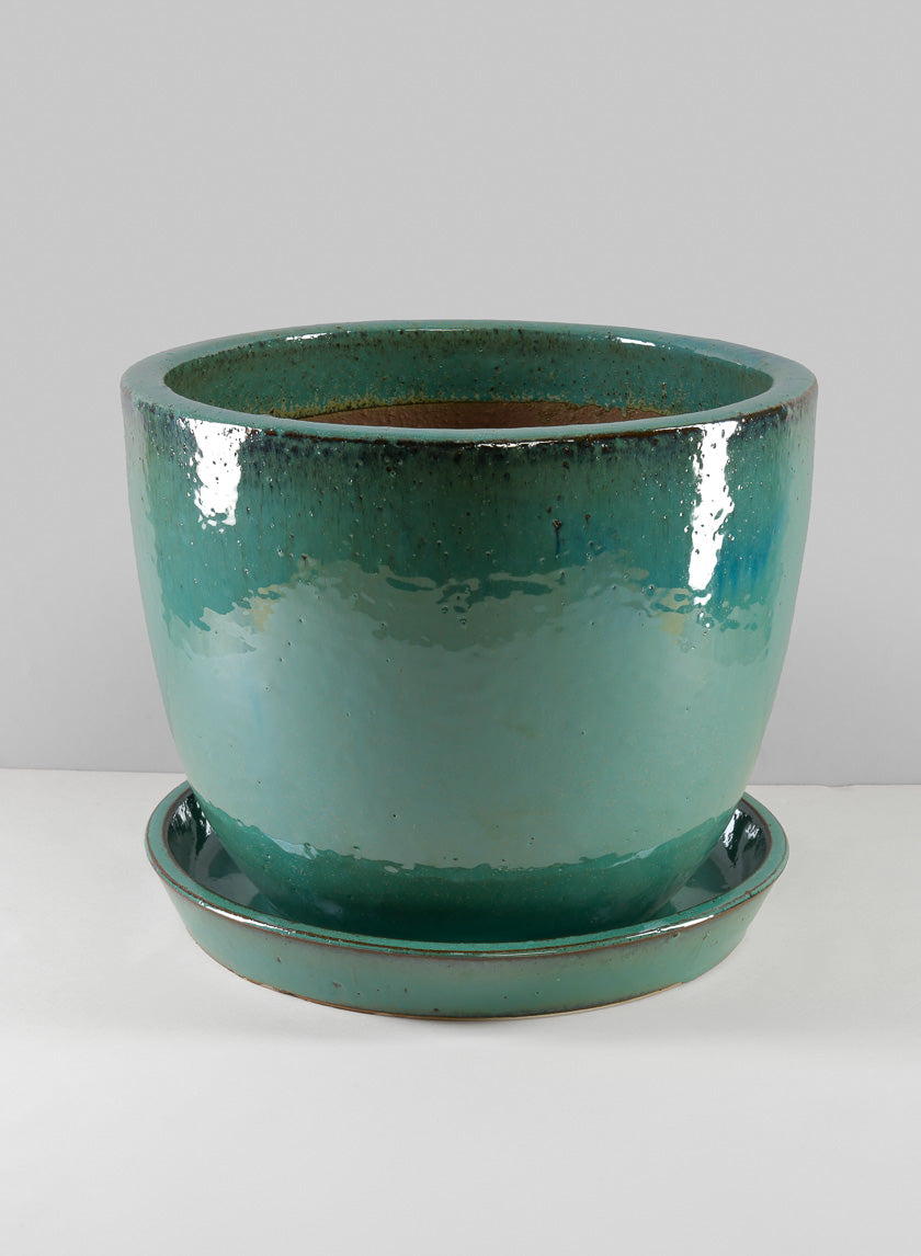 Laos Teal Glazed Planter Decor Jamali-garden 12.5in Tall EACH