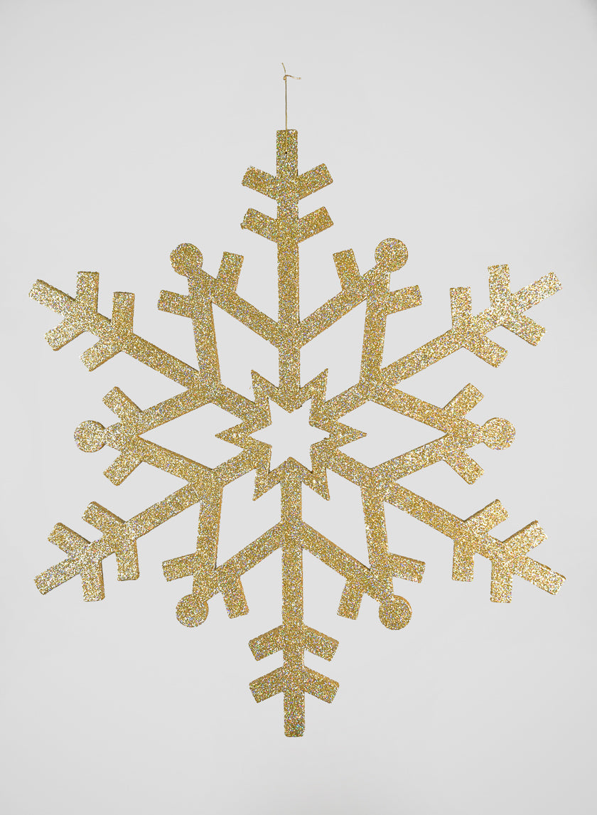 32in Long Giant Gold Glitter Snowflake Ornament Decor Jamali-garden