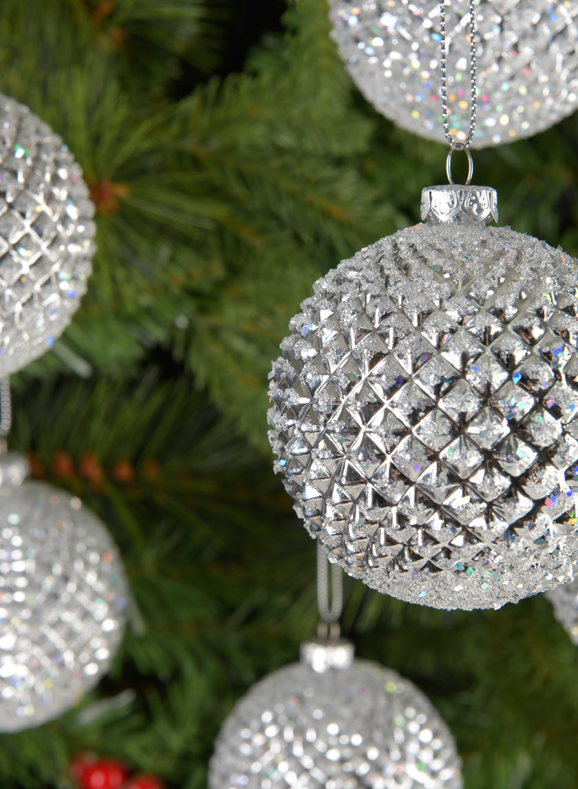 3in Round Silver Glitter Durian Ball Ornament Decor Jamali-garden