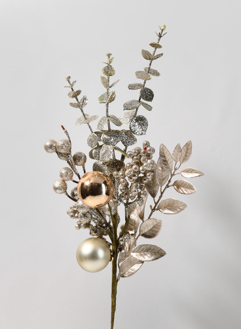 19in Long Champagne Glitter Eucalyptus & Berry Pick Decor Jamali-garden