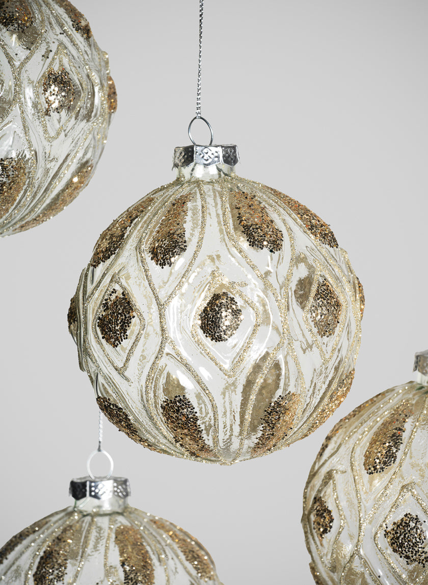 4in Round Royal Gold Glitter Glass Ornament, Set of 4 Decor Jamali-garden
