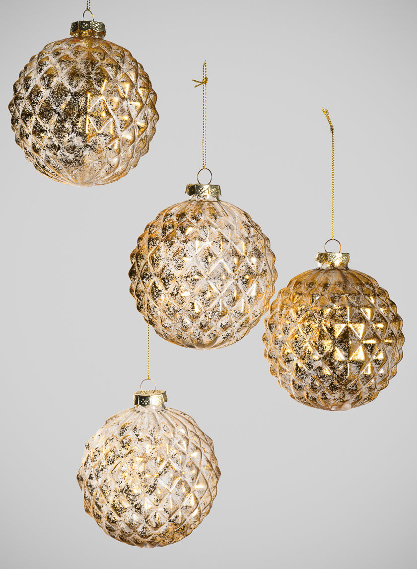 4in Round Gilded Old Gold Glass Ornament, Set of 4 Decor Jamali-garden