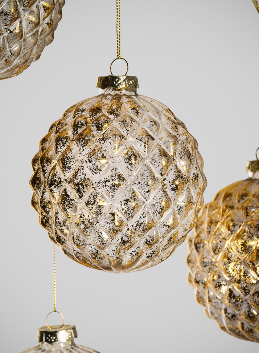 4in Round Gilded Old Gold Glass Ornament, Set of 4 Decor Jamali-garden