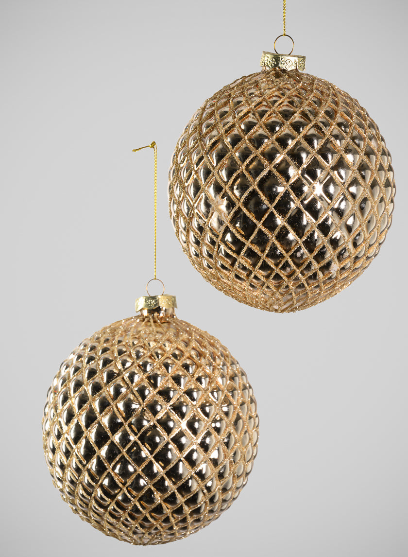 9in Round Gilded Hammered Gold Glass Ornament, Set of 2 Decor Jamali-garden
