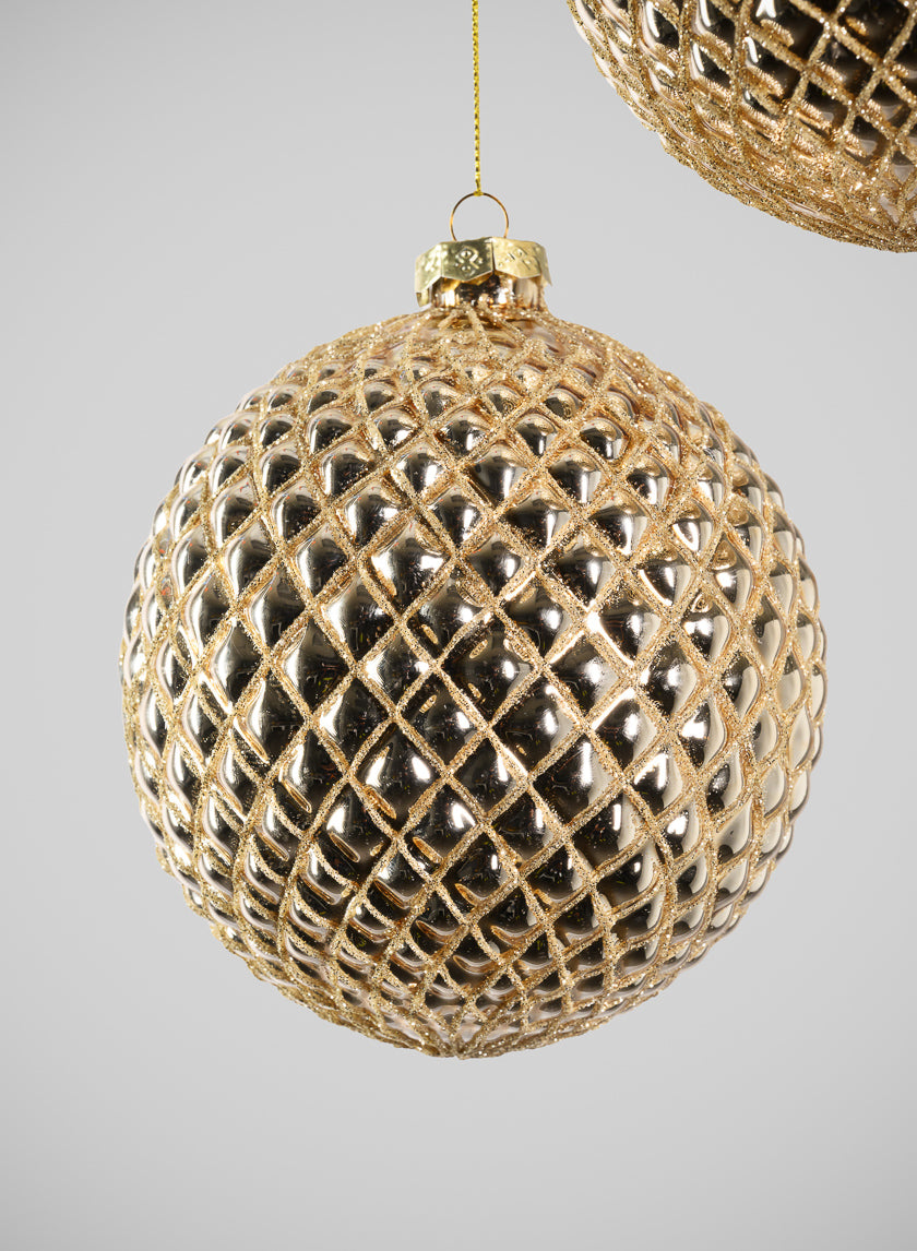 9in Round Gilded Hammered Gold Glass Ornament, Set of 2 Decor Jamali-garden