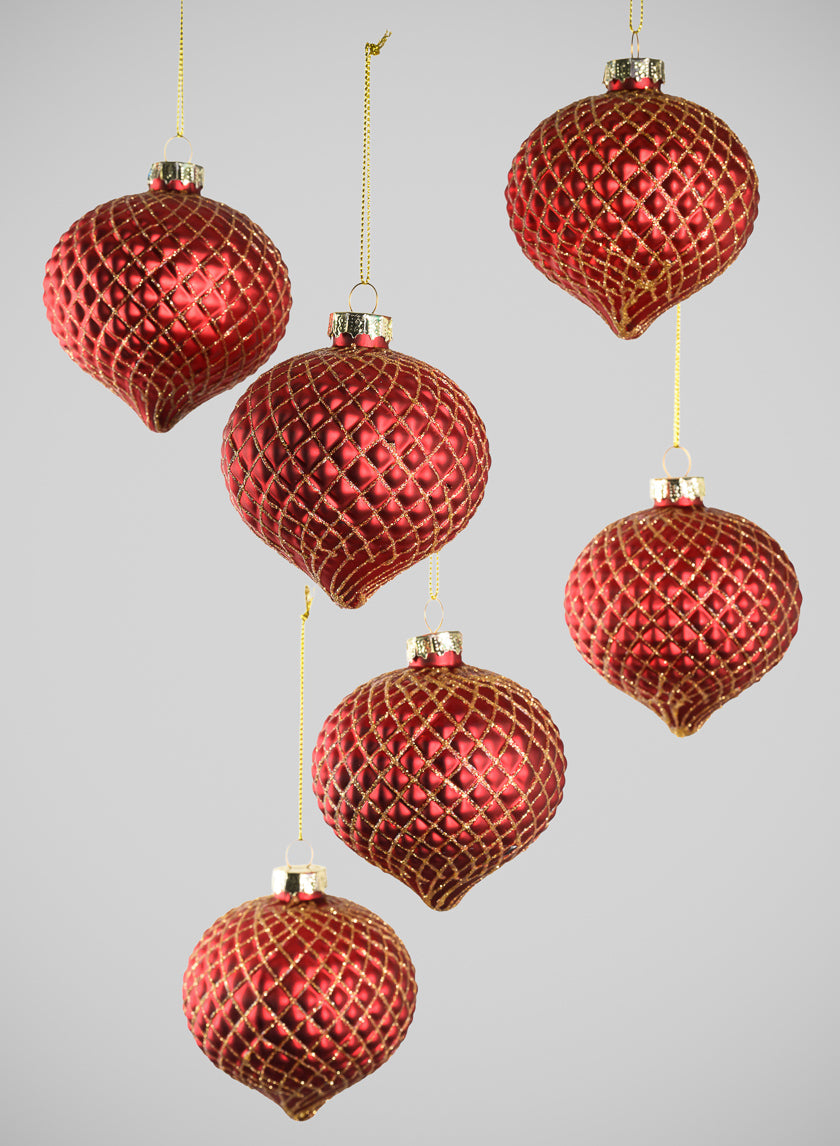 3in Wide Gilded Gold Red Onion Glass Ornament, Set of 6 Decor Jamali-garden