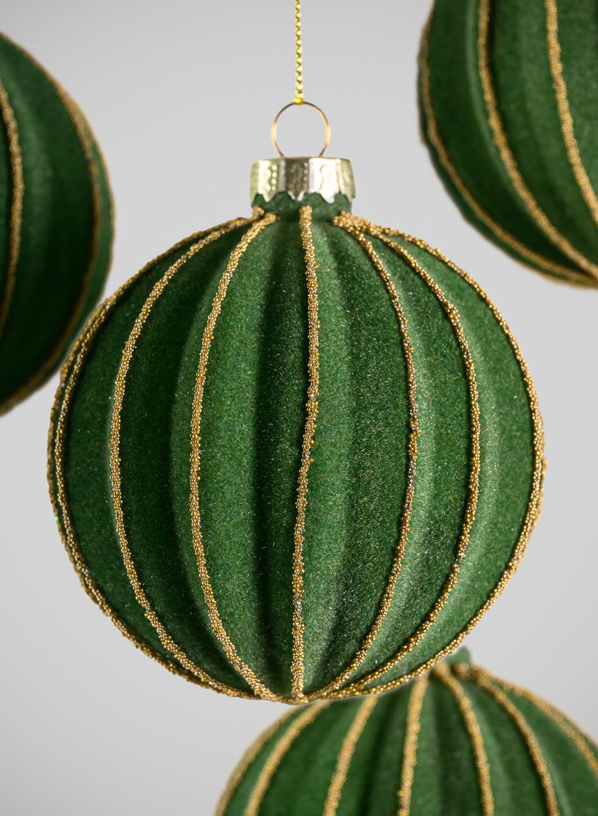 3in Round Gold Lined Christmas Green Velvet Glass Ornament, Set of 6 Decor Jamali-garden
