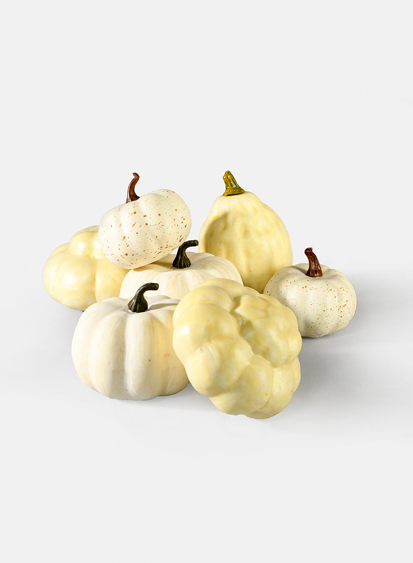 3in / 3.75in Wide Assorted Harvest White Pumpkins Decor Jamali-garden