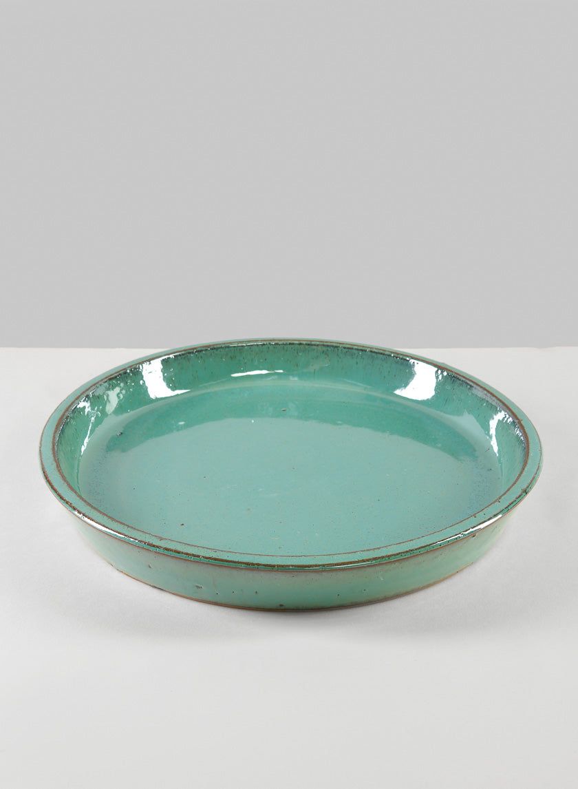 Laos Teal Glazed Clay &amp; Ceramic Saucer Decor Jamali-garden 14in Wide EACH