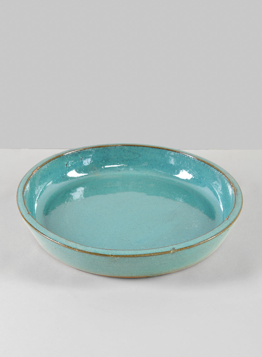 Laos Teal Glazed Clay &amp; Ceramic Saucer Decor Jamali-garden 9.5in Wide EACH