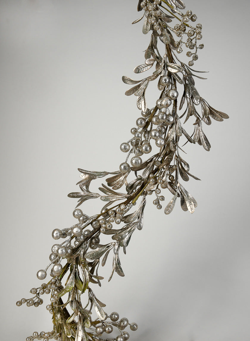56in Long Champagne Leaf &amp; Glitter Berry Garland Decor Jamali-garden