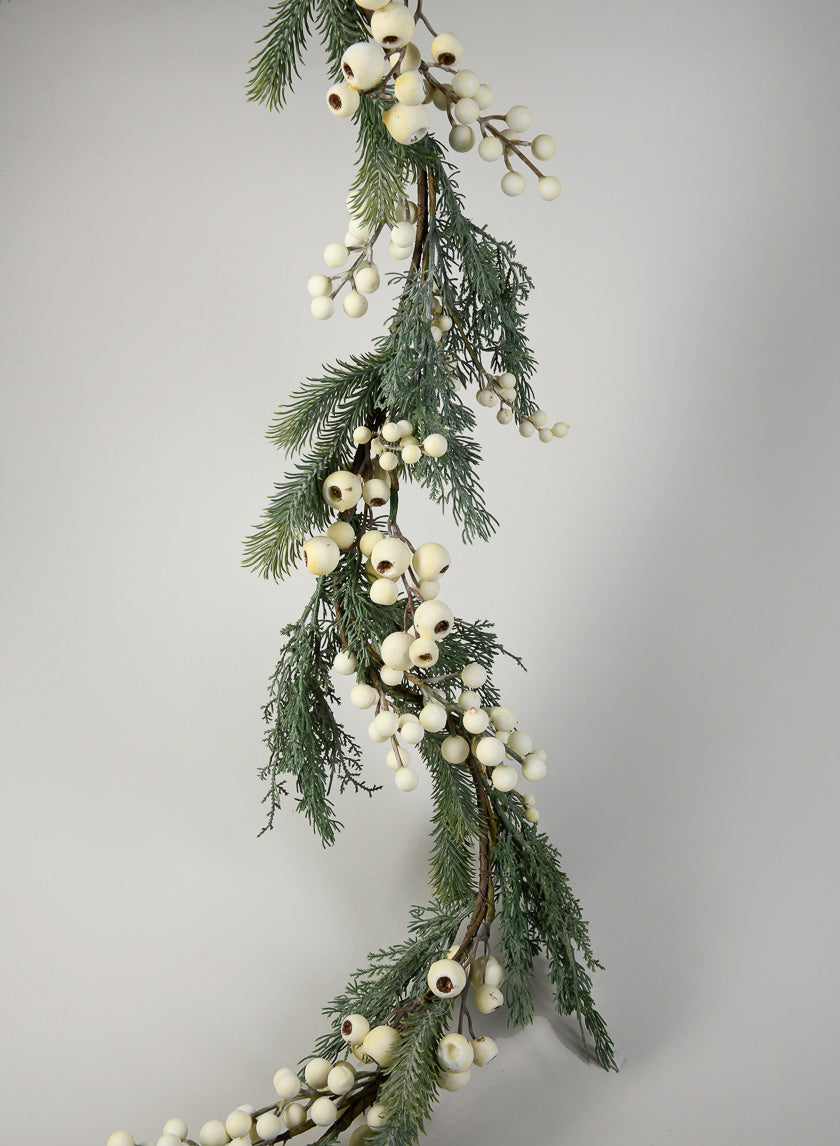 58in Long White Berry &amp; Blue Fir Garland Decor Jamali-garden