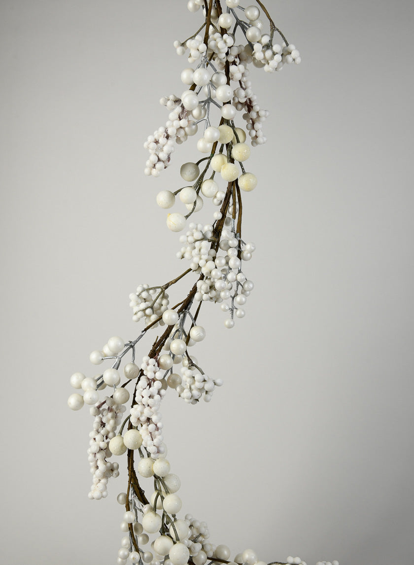 58in Long Pearl, White, &amp; Cream Berries Garland Decor Jamali-garden