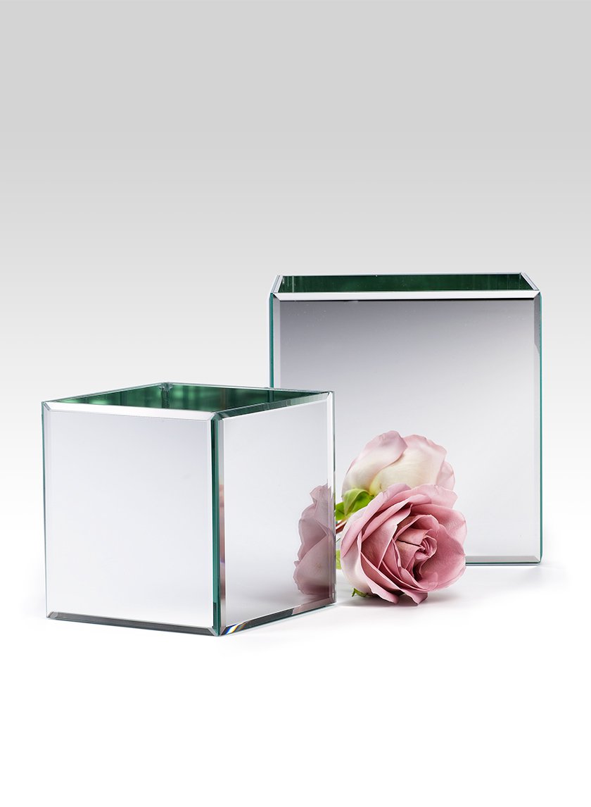 Beveled Edge Mirror Cube Glass Vases Decor Jamali-garden
