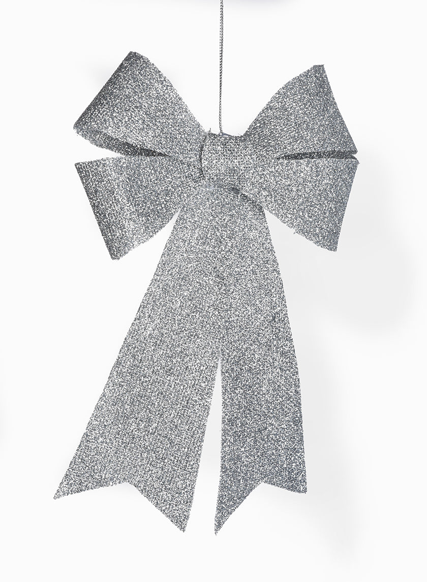10in Long Silver Glitter Bow Decor Jamali-garden