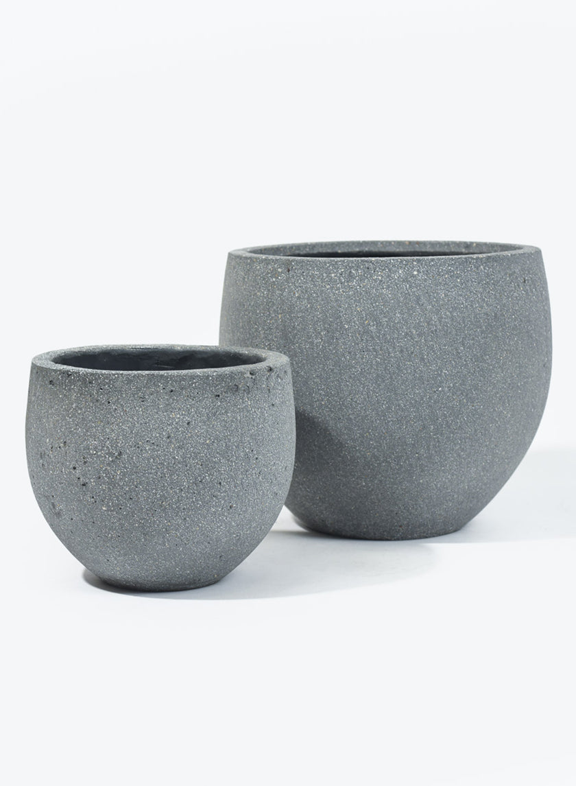 Round Rough Grey Ficonstone Pots Decor Jamali-garden