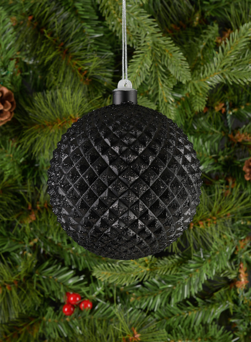 5in Round Glitter Spike Black Ornament Decor Jamali-garden