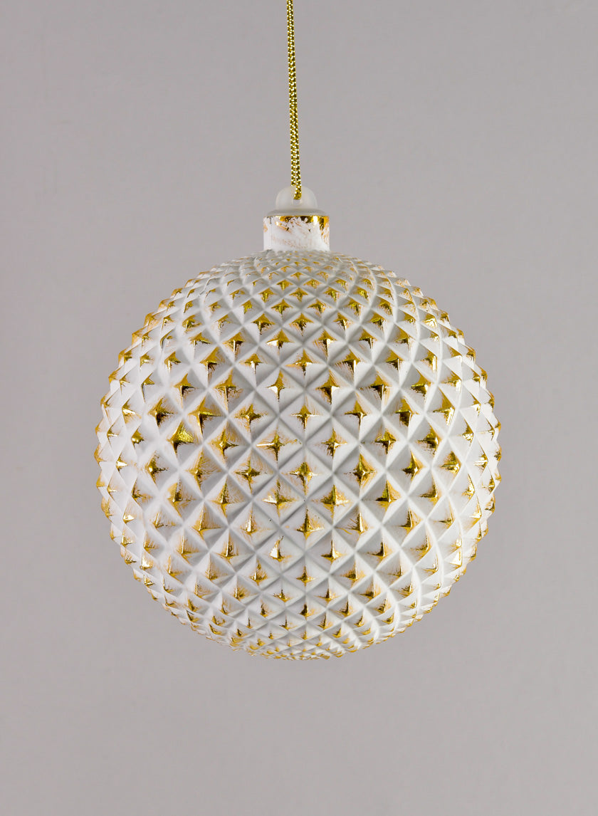 5in Round Etched Gold White Ornament Decor Jamali-garden