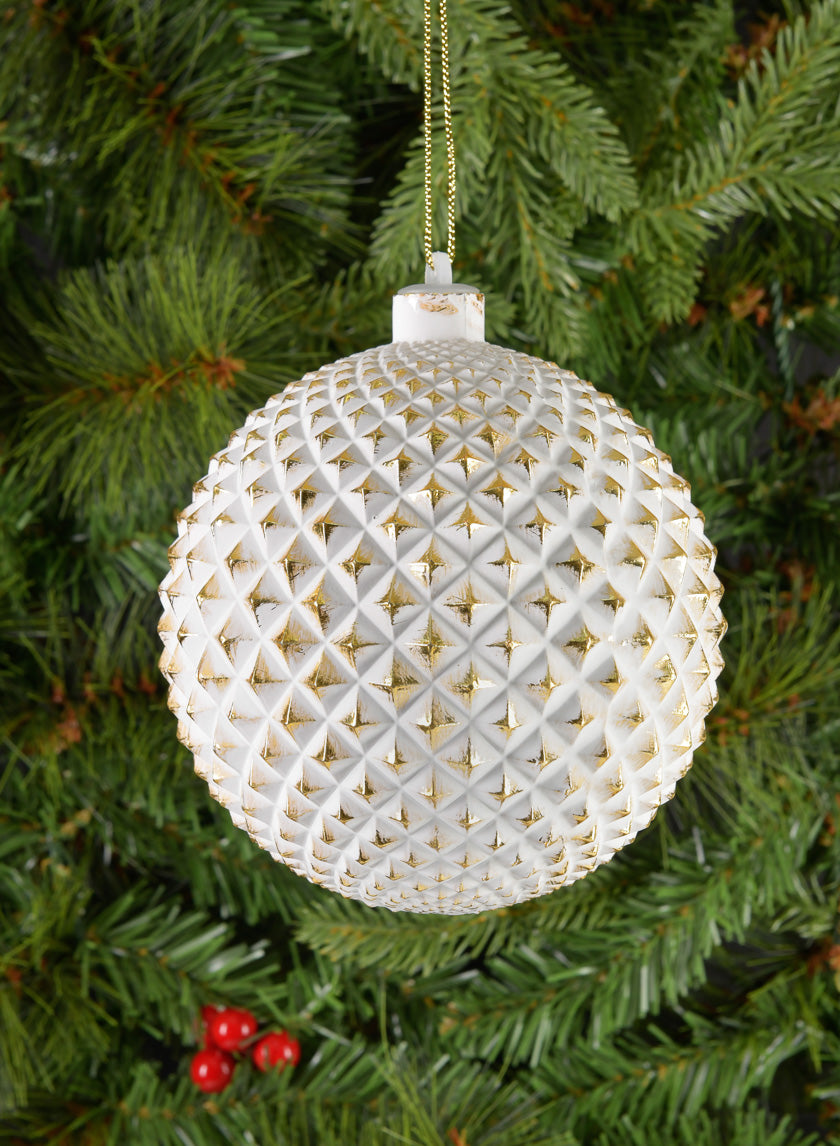 5in Round Etched Gold White Ornament Decor Jamali-garden