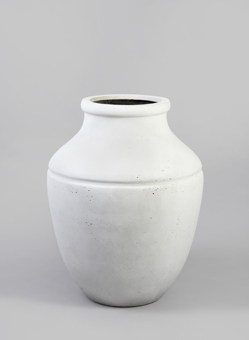 20.5in Tall Borso Lava Concrete Bone White Jar Planter Decor Jamali-garden