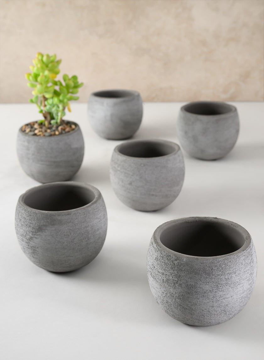 3in Tall Iquitos Venetian Grey Ceramic Mini Pot, Set of 6 Decor Jamali-garden