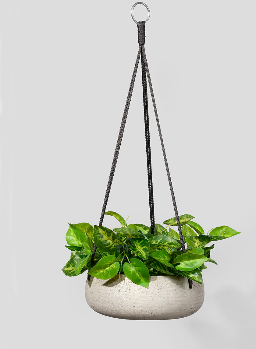 7.75in Wide Stone Gray Cement Hanging Pot Decor Jamali-garden
