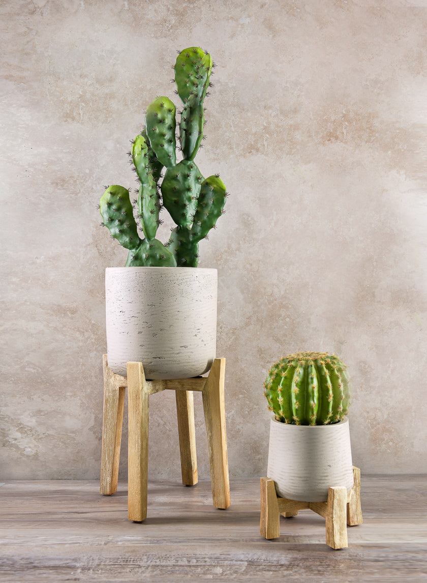 20.5in Tall Rios White Washed Cement Pot with Long Wooden Legs Decor Jamali-garden
