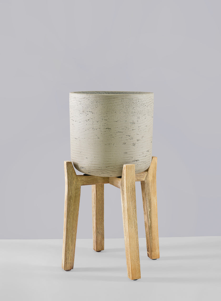 20.5in Tall Rios White Washed Cement Pot with Long Wooden Legs Decor Jamali-garden
