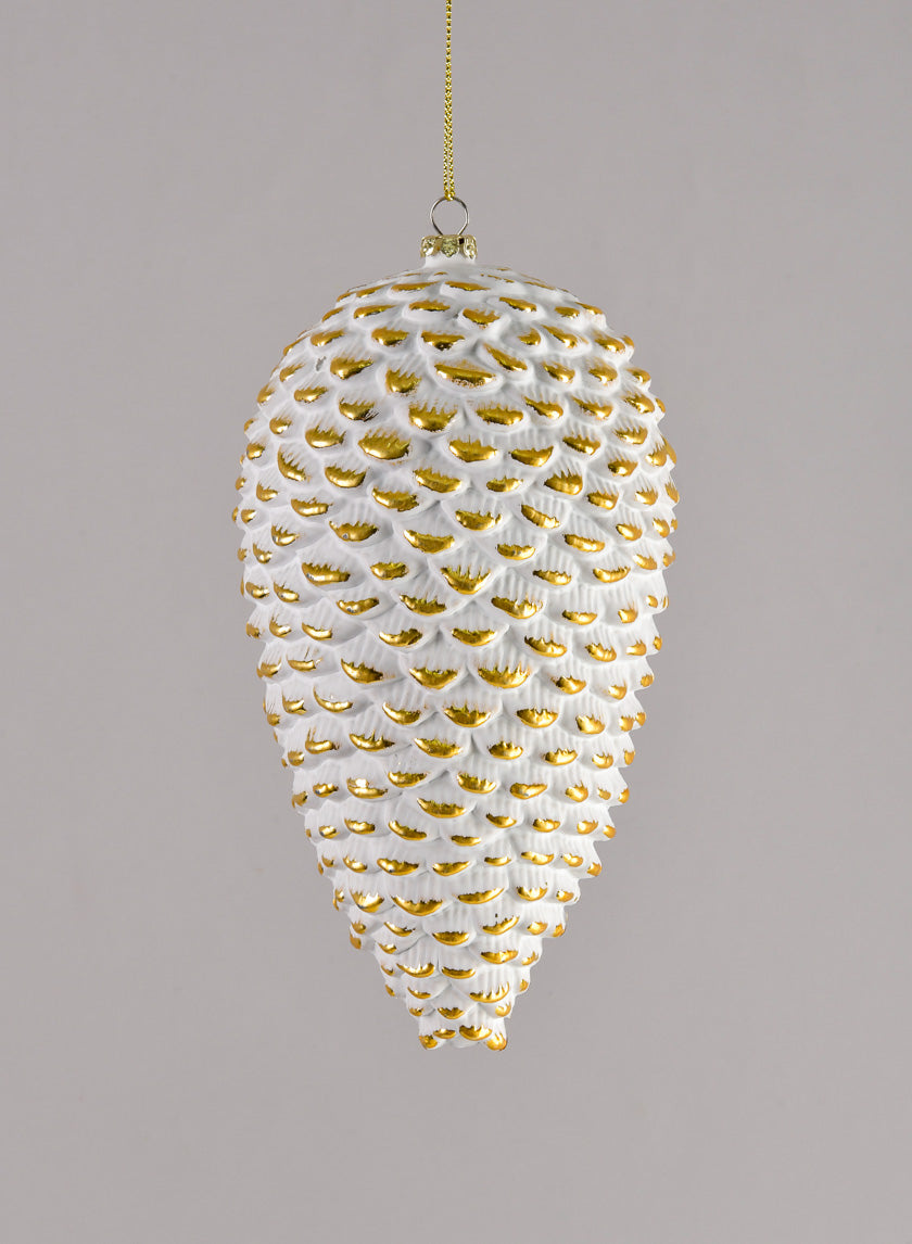 7in Long Etched Gold White Pinecone Decor Jamali-garden