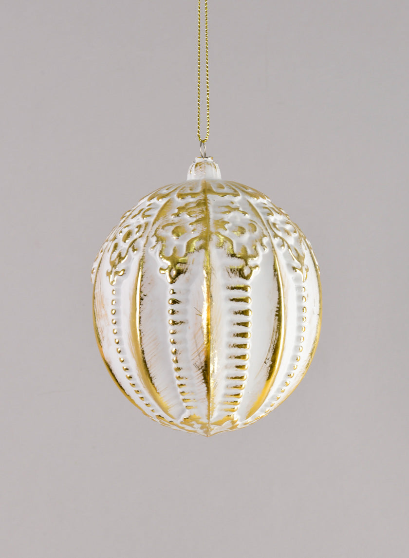 4in Round Royal Etched Gold White Ornament Decor Jamali-garden