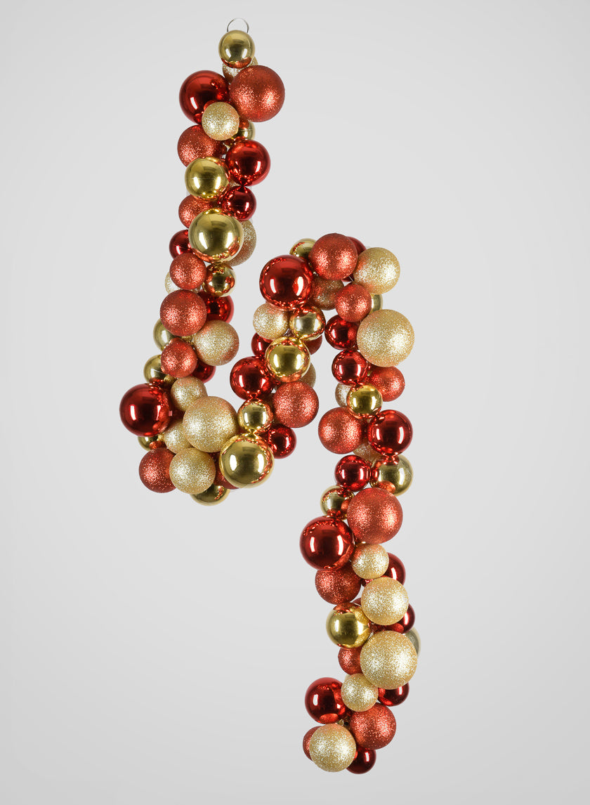 55in Long Red Gold Festive Ball Garland Decor Jamali-garden