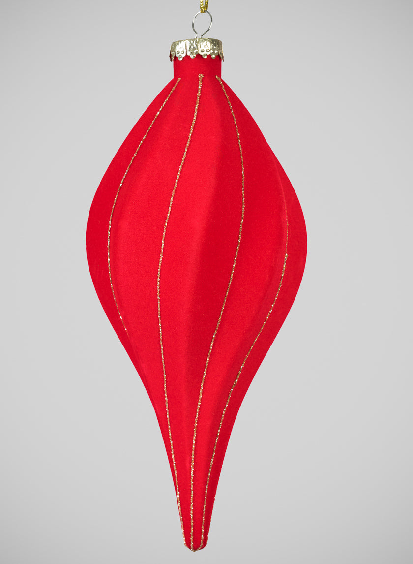8in Red Flocked Gold Lined Finial Ornament